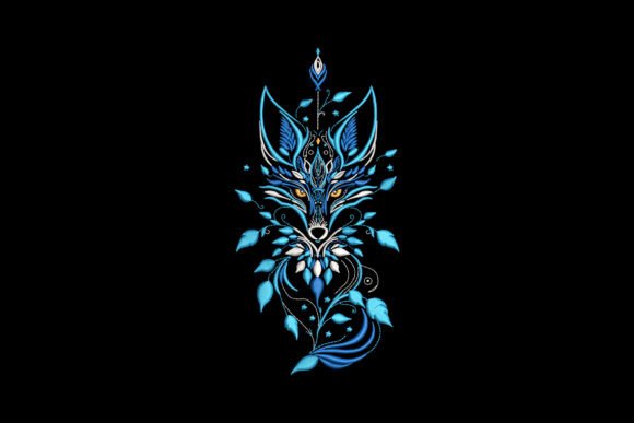 Mystical Blue Fox with Floral Accents